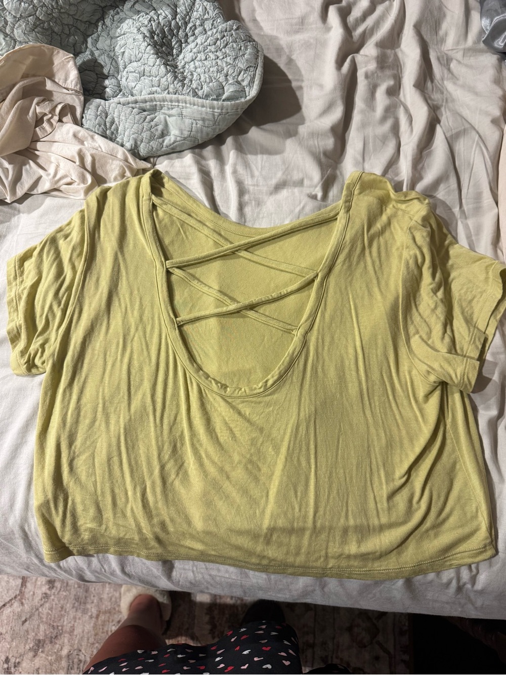 American Eagle Outfitters Light Lime Crisscross Back Crop Tee